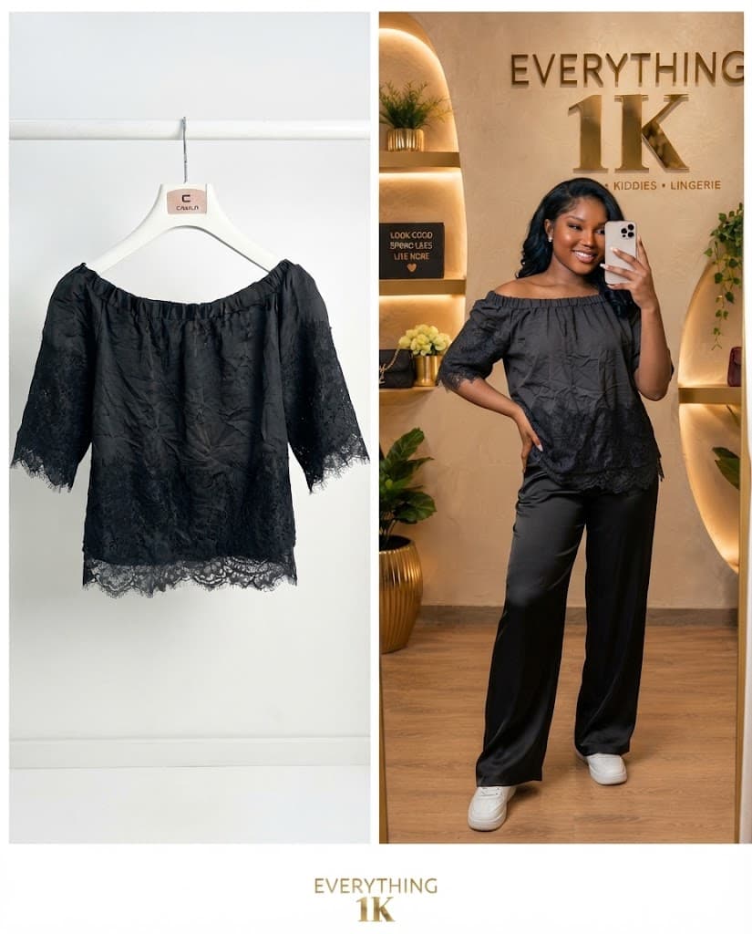 Casual Black Lace-Trim Off-The-Shoulder Blouse