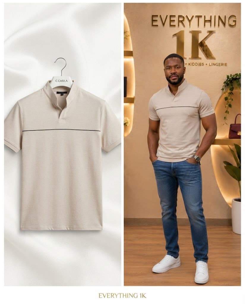 Casual Beige Mandarin Collar Polo Shirt