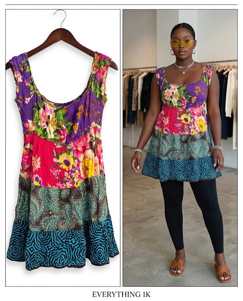 Casual Multi-Color Patchwork Floral and Paisley Tunic Dress