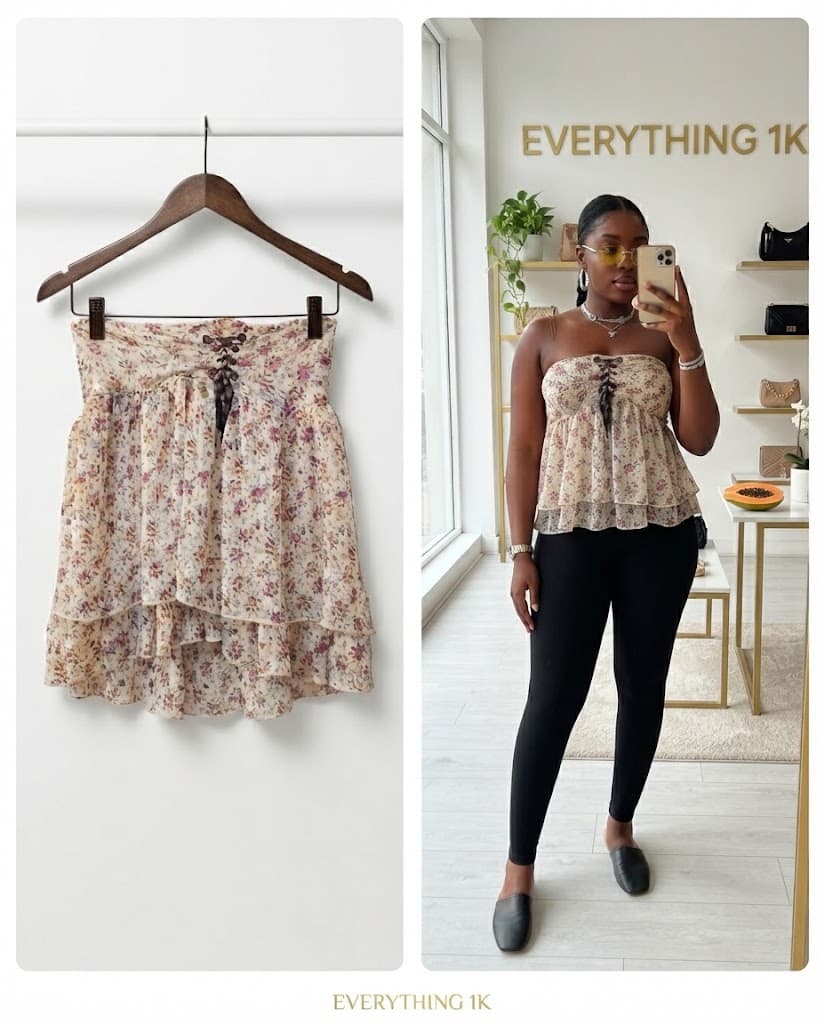 Pre-loved Lace-Up Floral Tiered Tube Top