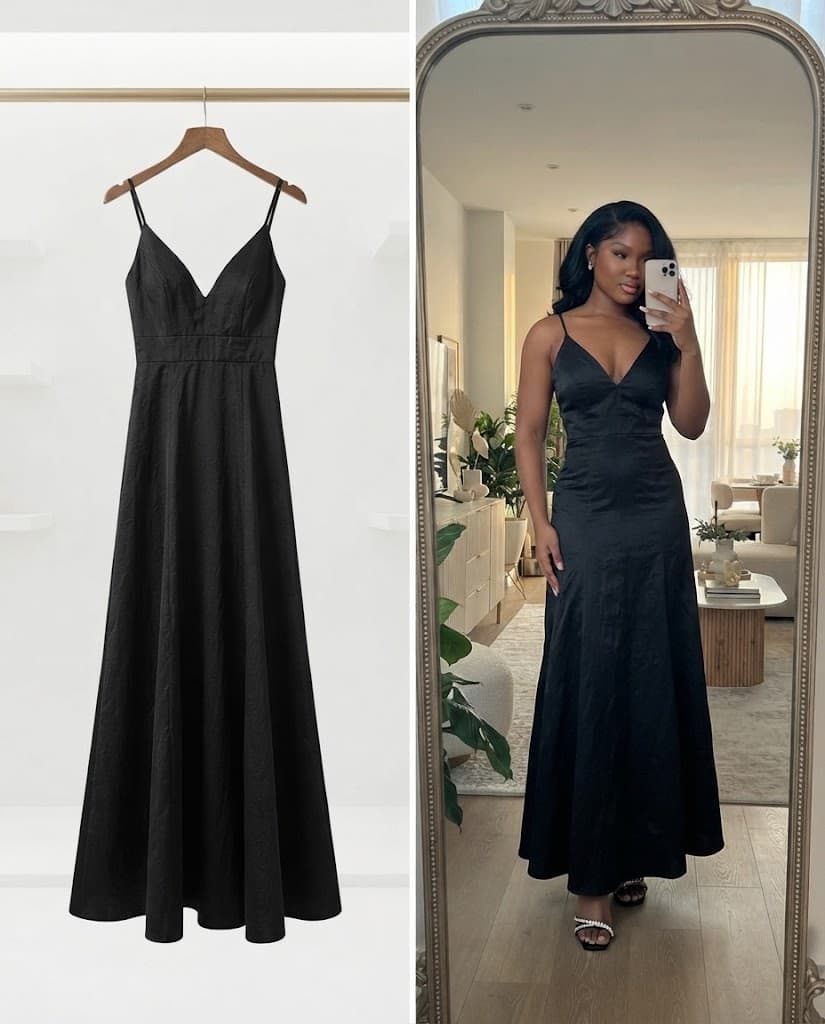 Classic Black Satin Spaghetti Strap Maxi Dress