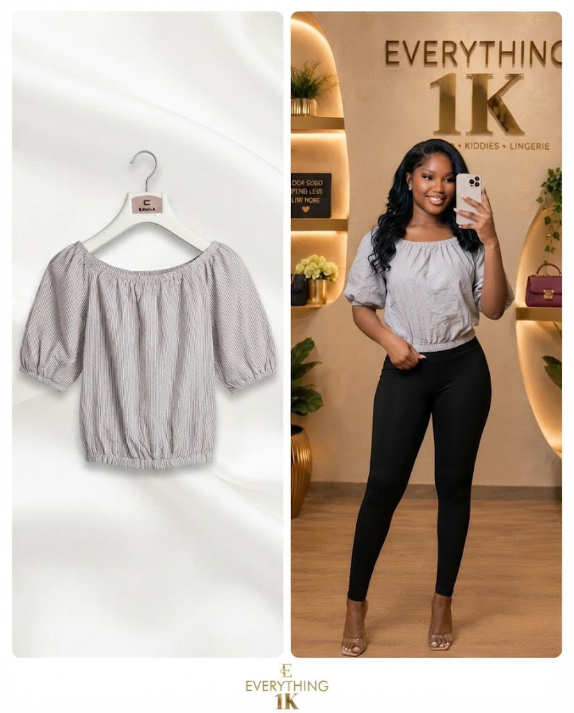 Casual Grey Striped Off-the-Shoulder Bubble Top