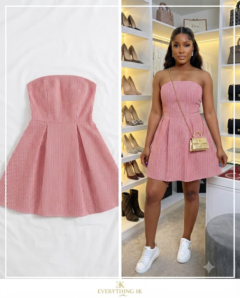 Pinstripe Sweetheart Pleated Tube Mini Dress