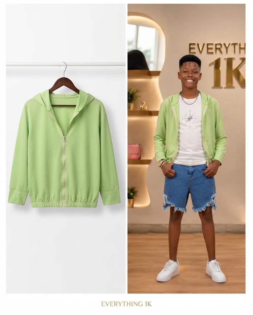 Boys Pastel Green Zip-Up Hoodie 7-10 years