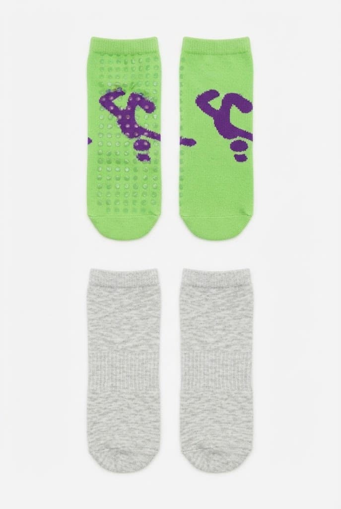 Neon Green Grip and Heather Grey Socks
