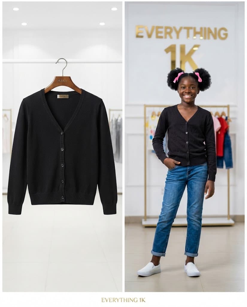 Essential Black Button-Down Cardigan (Ages 9-10)