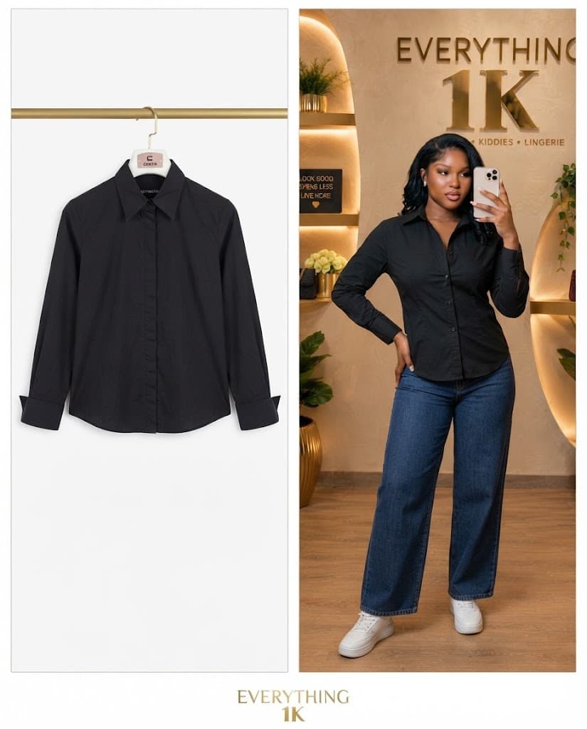 Corporate/Casual Black Long-Sleeve Button-Down Shirt