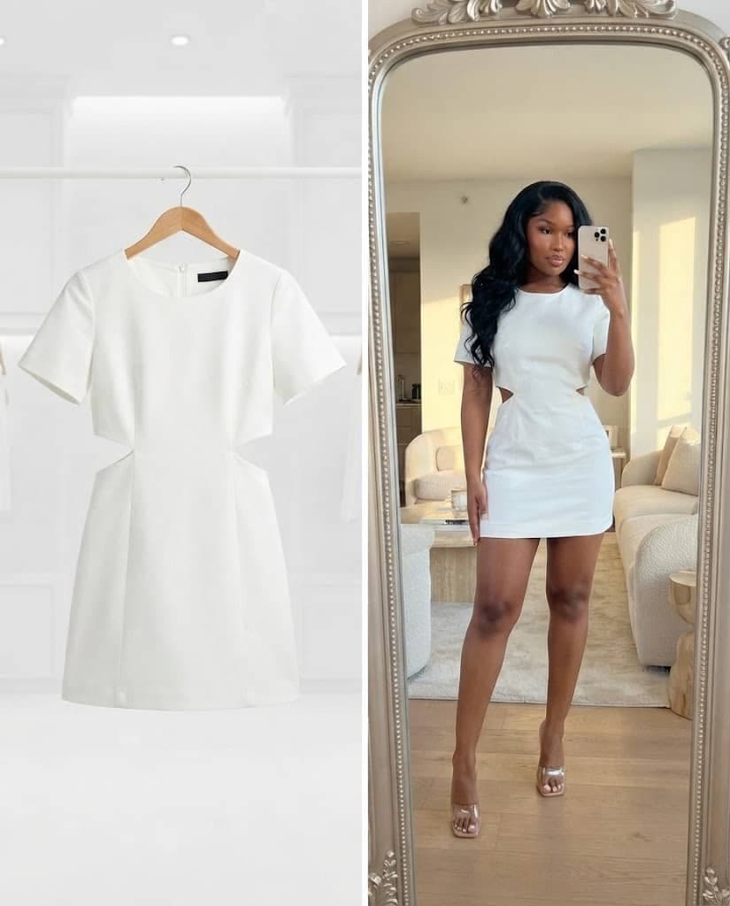 White Short-Sleeve Cutout Mini Dress