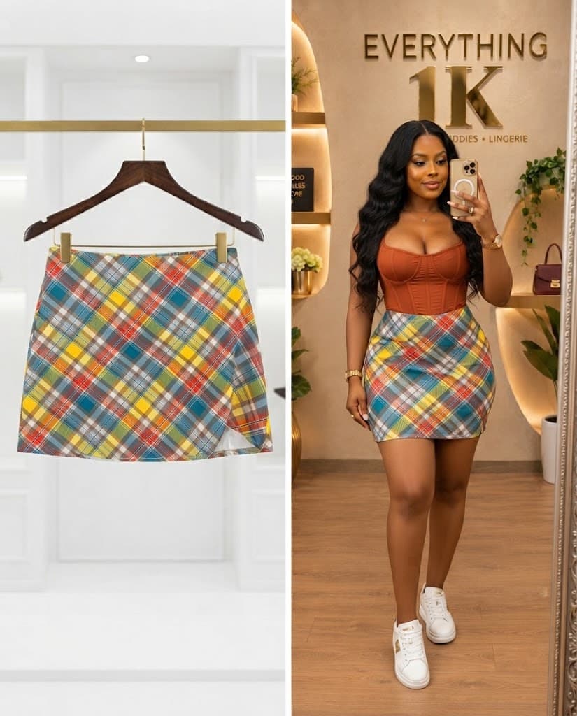Multi-Color Tartan Plaid Wrap Mini Skirt