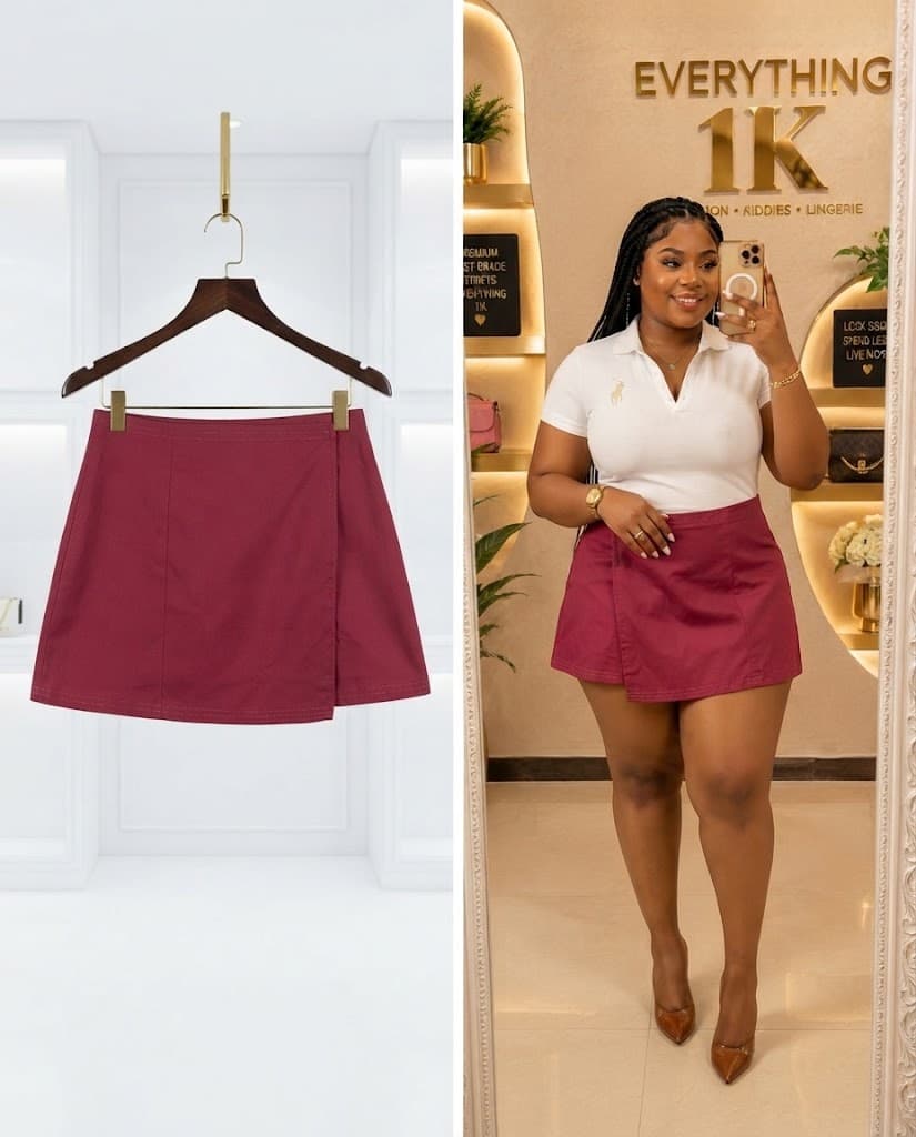Burgundy Asymmetric Wrap Mini Skirt