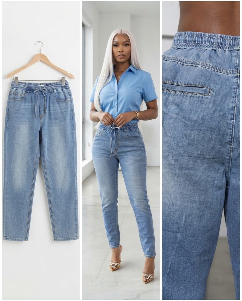 Drawstring Waistband Casual Denim Trousers 28