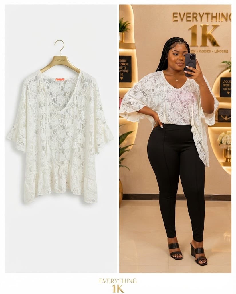 Casual White Lace Flare-Sleeve Tunic Top