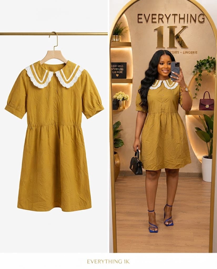 Mustard Yellow Dress with Contrast Lace Collar