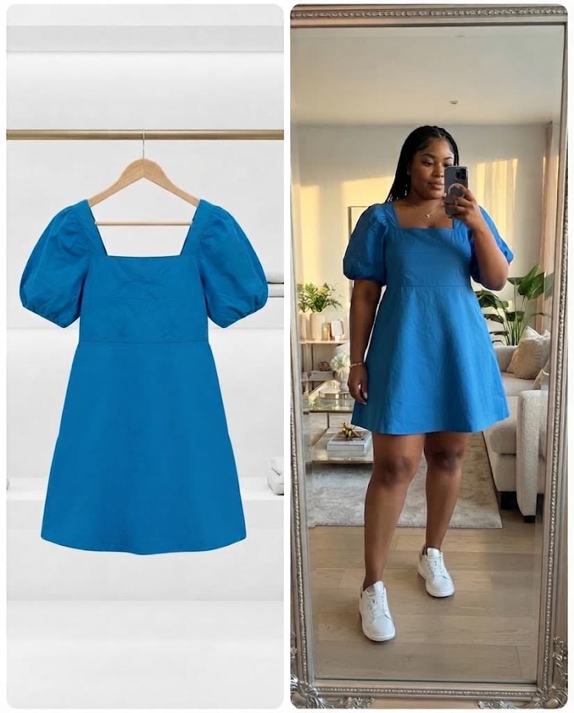 Royal Blue Square Neck Puff Sleeve Mini Dress