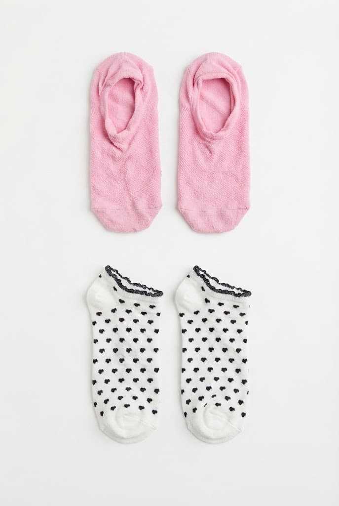 Solid Pink and Black Heart-Patterned Socks (2-Pack)