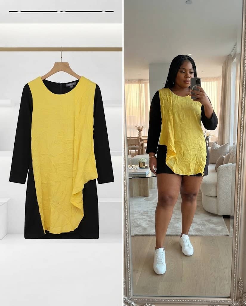 Black And Yellow Asymmetric Ruffle Mini Dress
