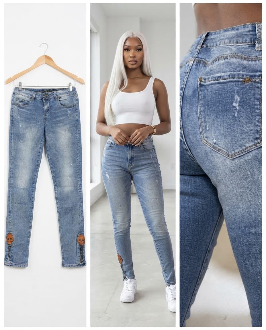 Light Blue Zipped Ankle Skinny Jeans 28/30