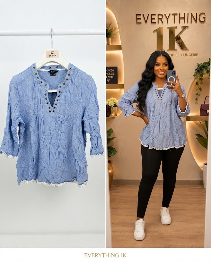 Casual Dusty Blue Textured V-Neck Tunic Top
