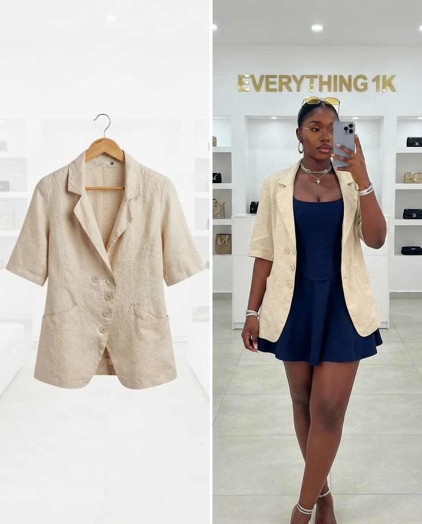 Short-Sleeve Button-Down Blazer