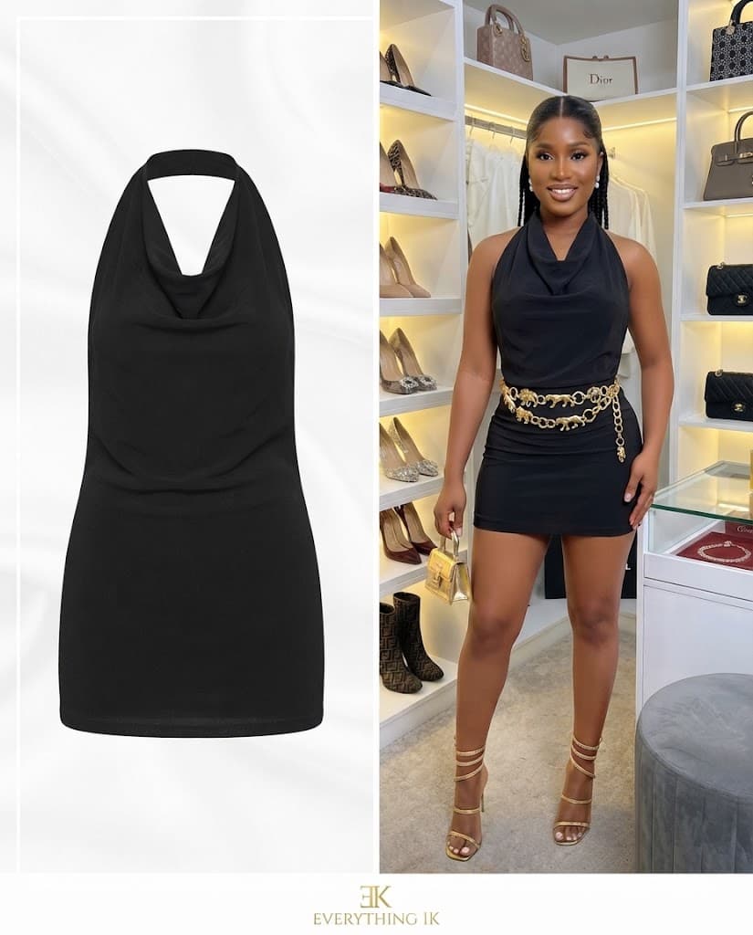 Casual Black Cowl Neck Halter Mini chiffon Dress