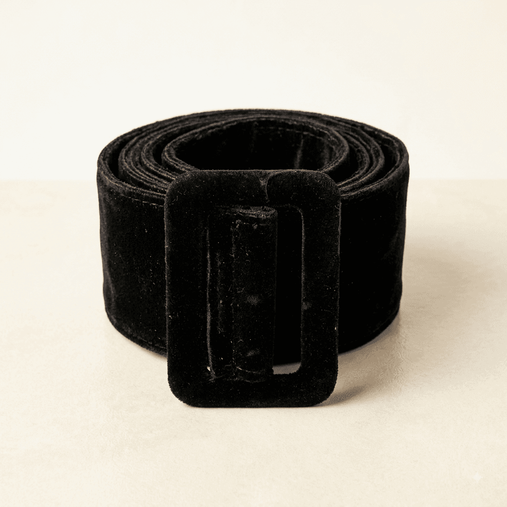 Wide Black Velvet Belt with Self-Covered Buckle