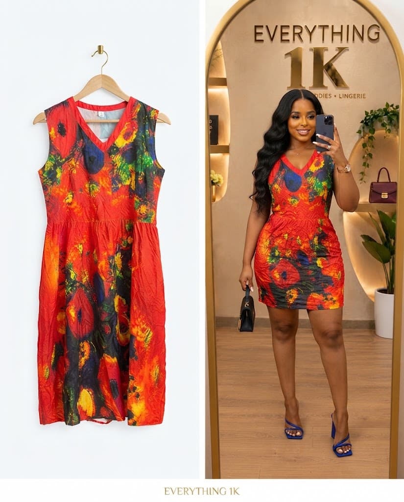 Vibrant Multicolored Floral V-Neck Midi Dress