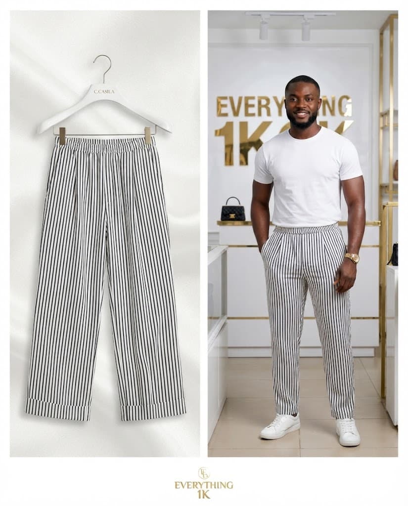 Casual Small Black and White Striped Pleated Trousers