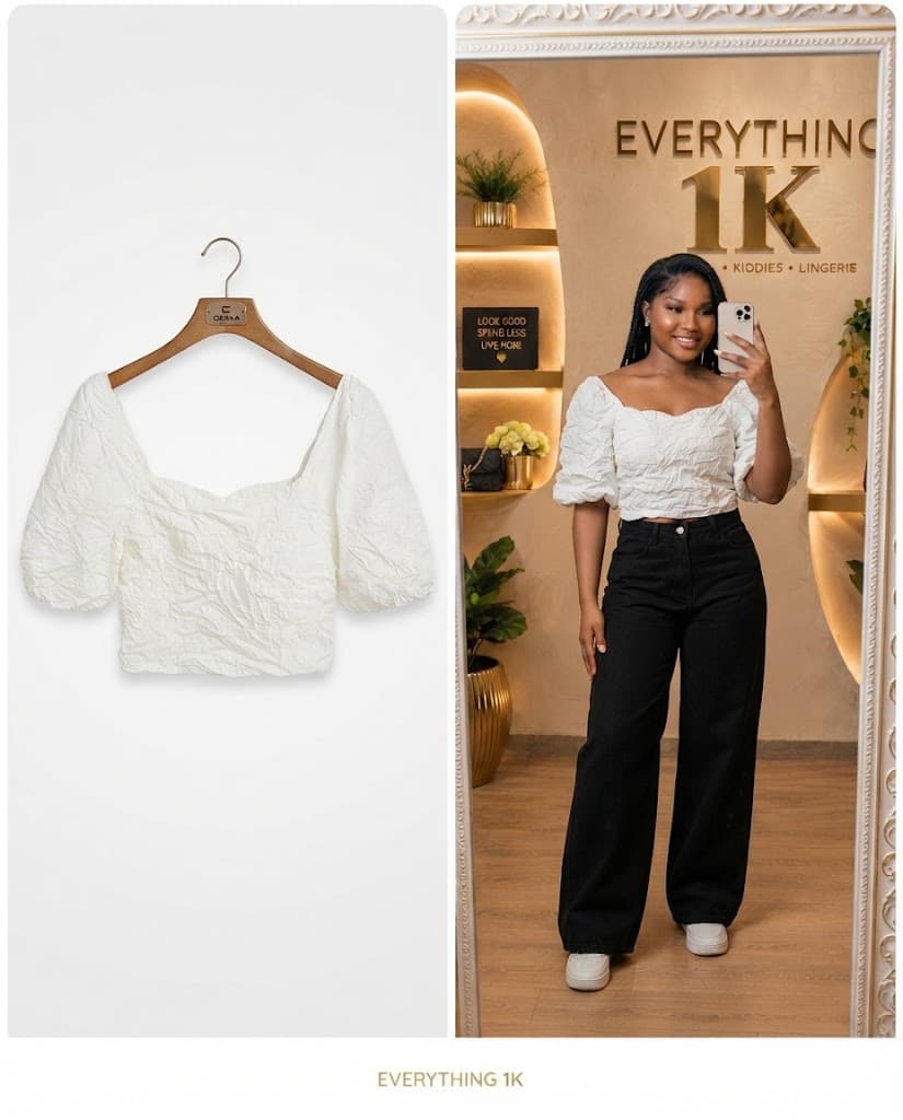 White Casual Square-Neck Crop Top
