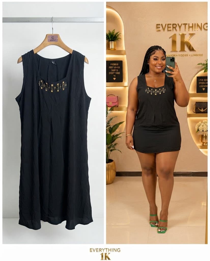 Black Sleeveless Dress with Metallic Embellishments