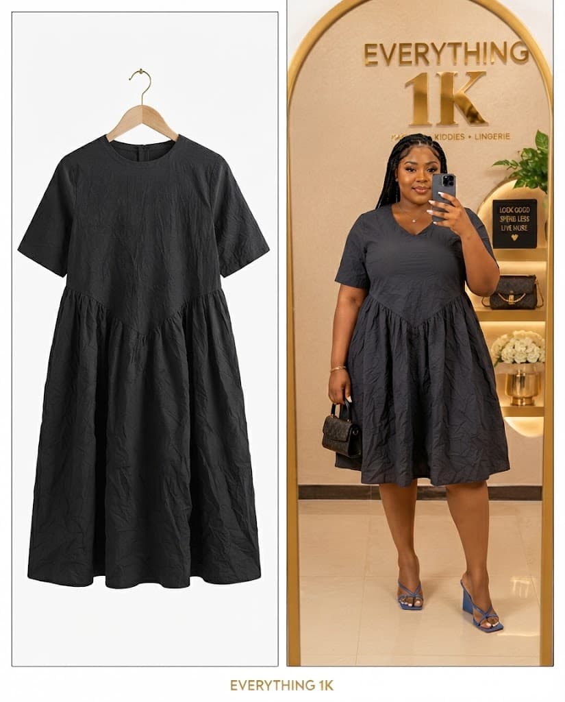 Charcoal Gray Drop-Waist Midi Dress