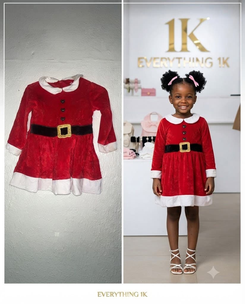 Girls Red Velvet Christmas Dress: Kids' Holiday Santa Dress with Faux Fur Trim 3-4 years