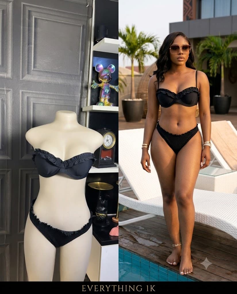 Black Ruffle Trim Underwire Bikini Set