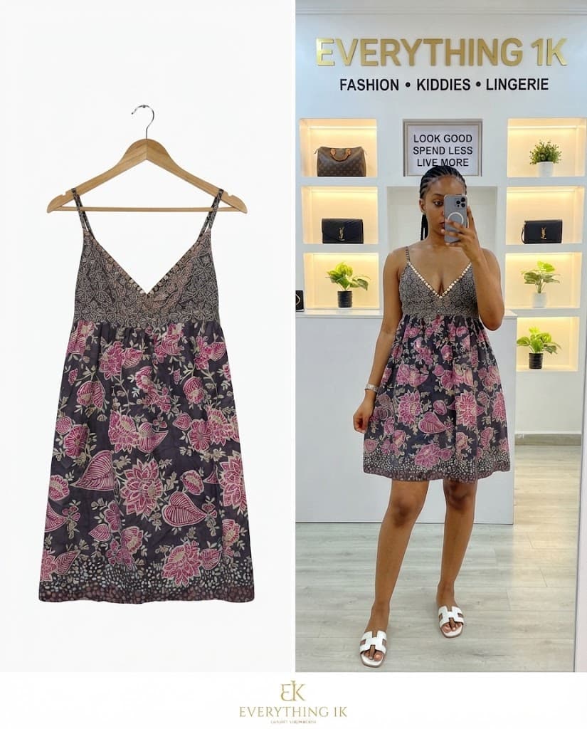 Purple Floral Mini Dress with Contrast Border