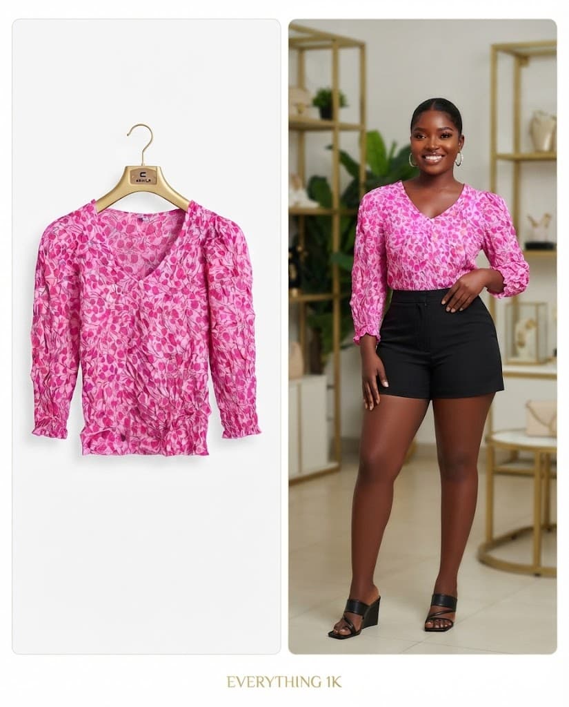 Casual Pink Floral Long-Sleeve Blouse