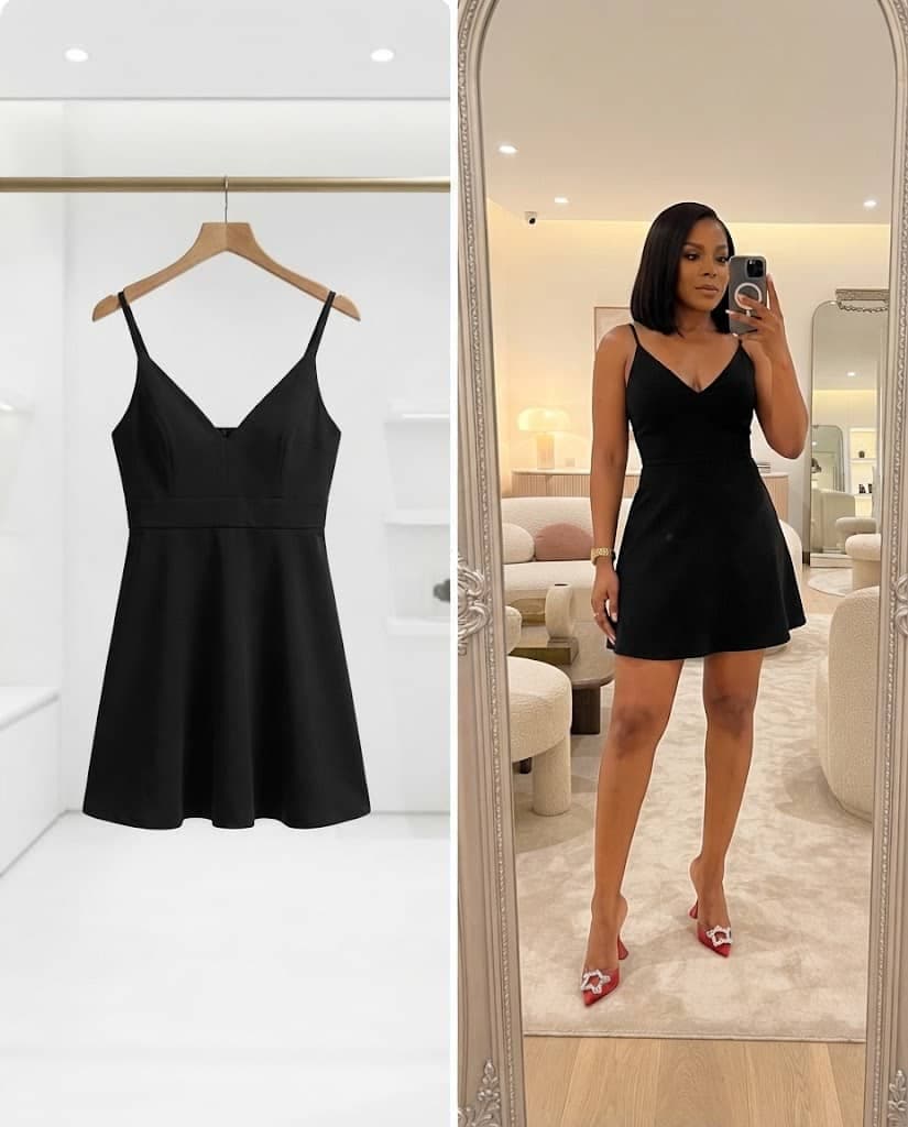 Classic Black Spaghetti Strap Skater Mini Dress