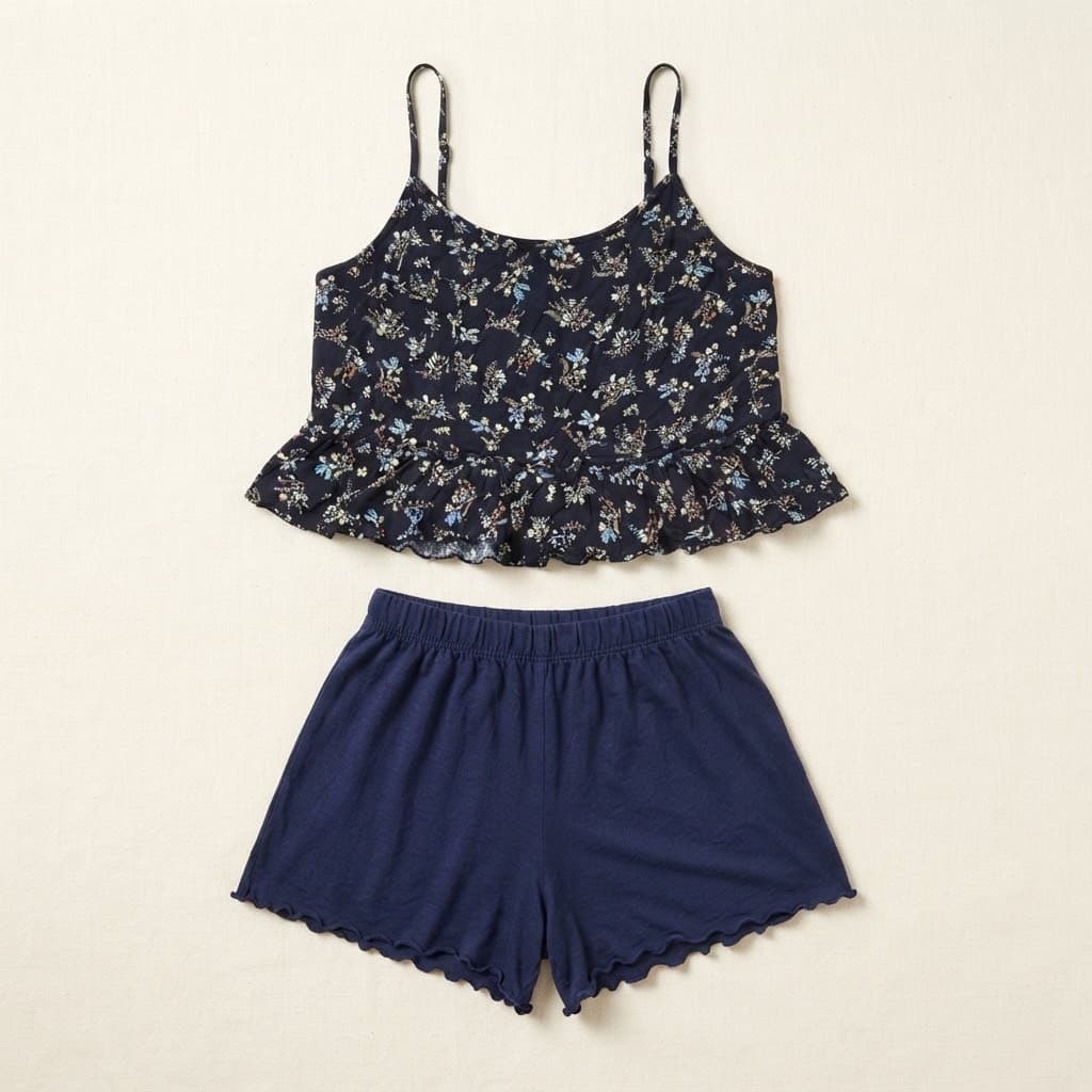 Navy Floral Cami & Navy Ruffle-Hem Short Set