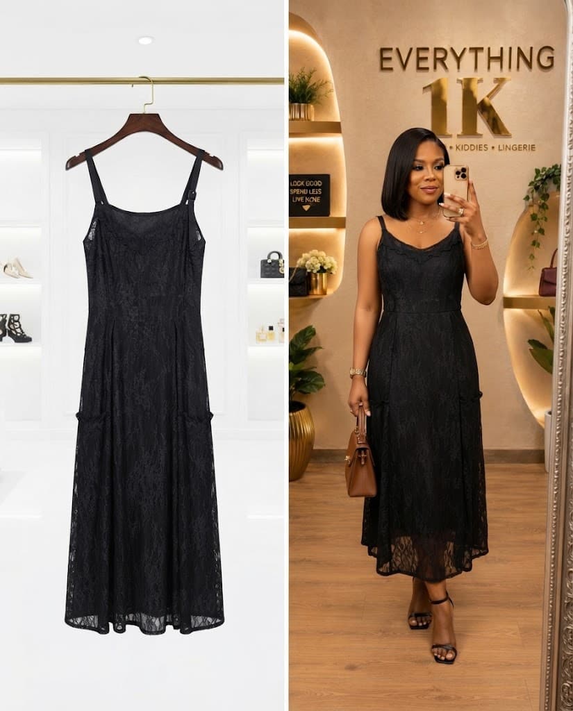 Black Lace Midi Slip Dress