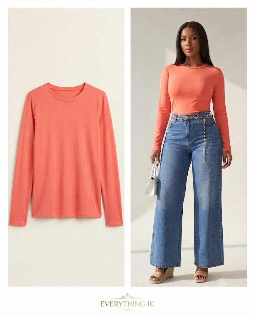Ladies Coral Long-Sleeve Layering Basic Top:
