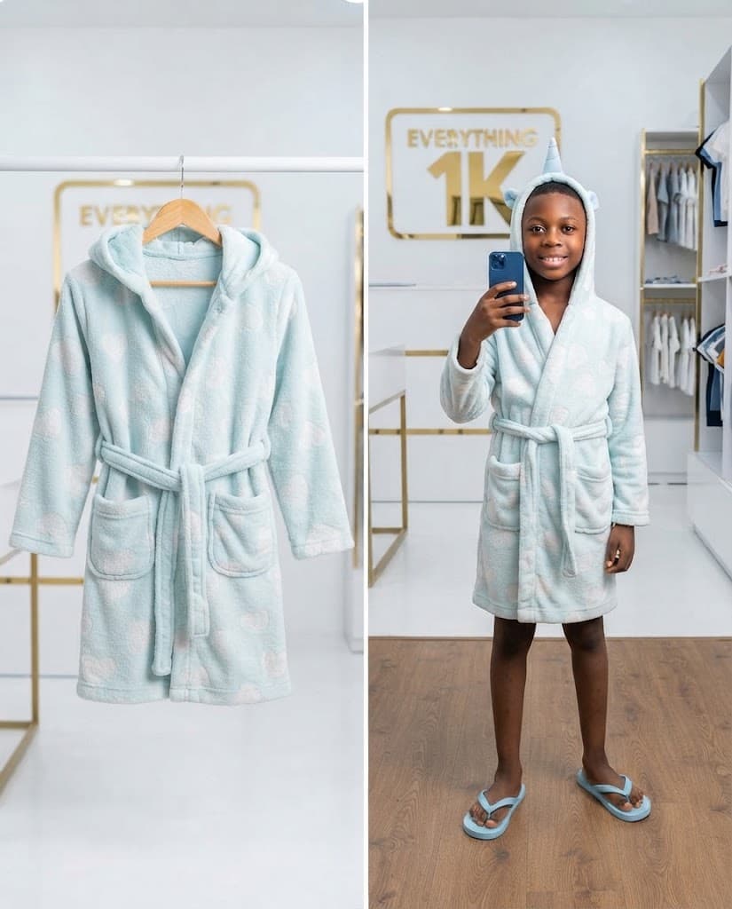 Mint Green Heart-Patterned Hooded Bathrobe 4-6years