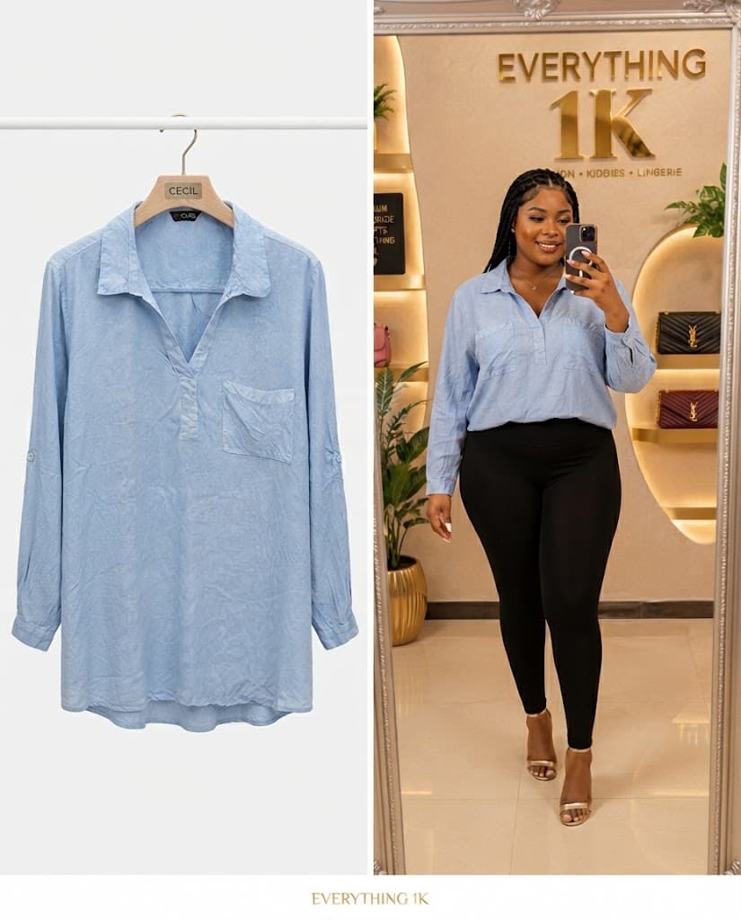 Light Blue Casual Button-Down Shirt with Chest Pocket