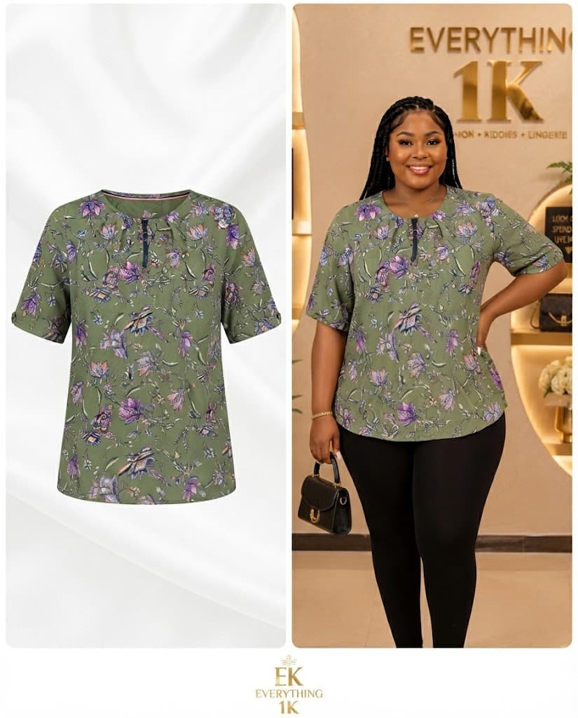 Casual Green Floral Botanical Blouse