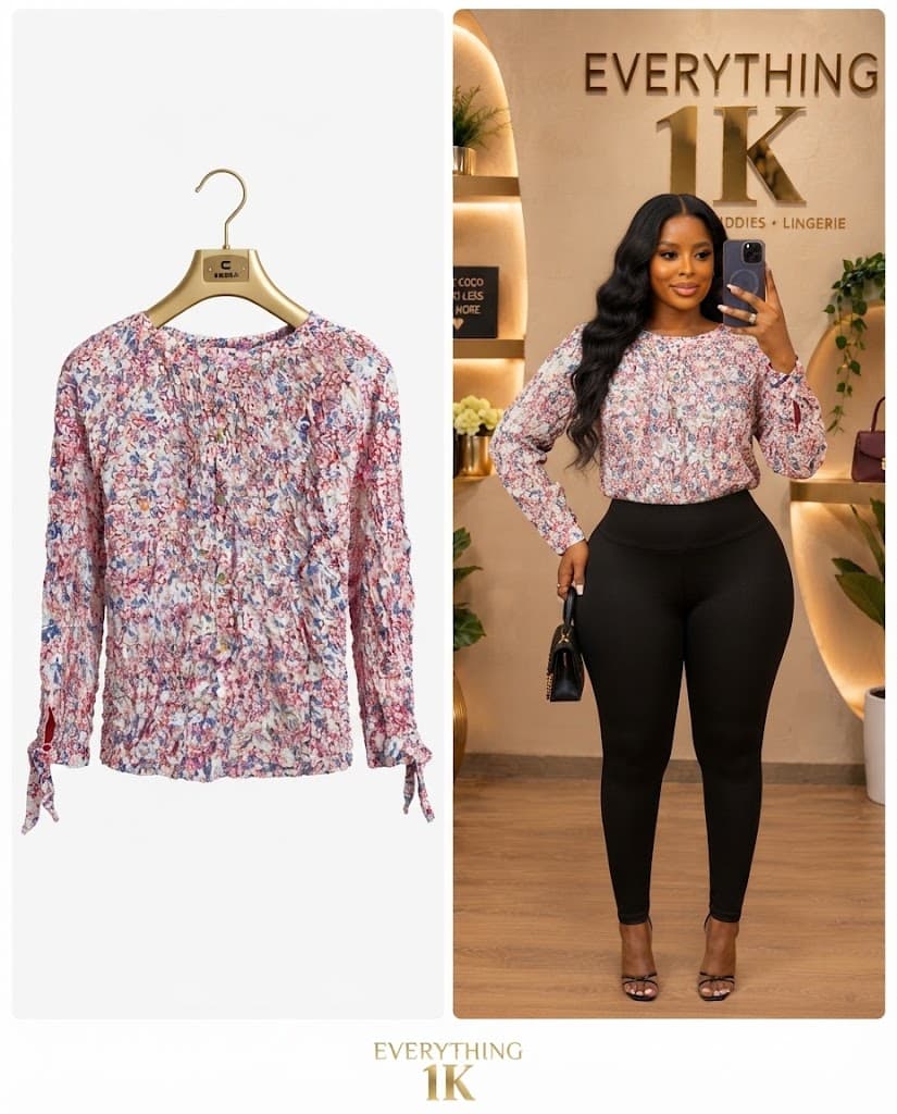 Casual Multi-Color Floral Textured Long-Sleeve Blouse