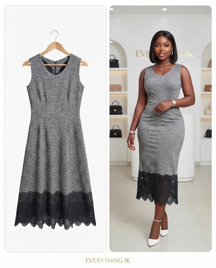 Heather Grey & Black Lace-Trim Midi Dress