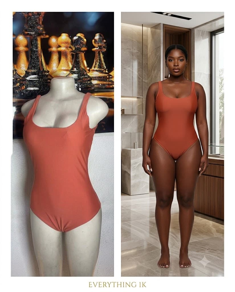 Solid Rust Square Neck One-Piece Swimsuit