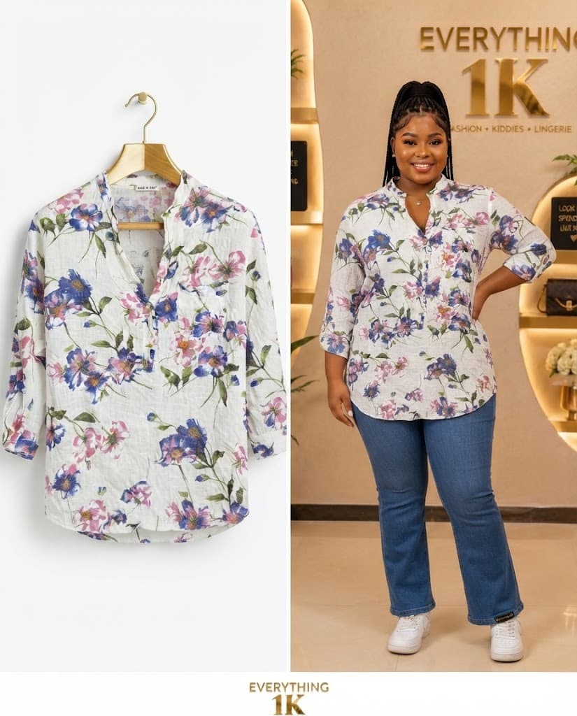 White Floral Print V-Neck Blouse