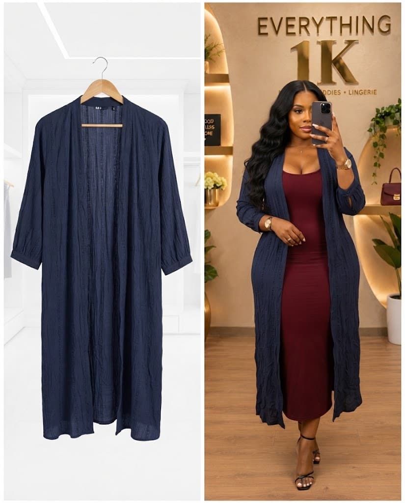 Crinkled Longline Open-Front Cardigan