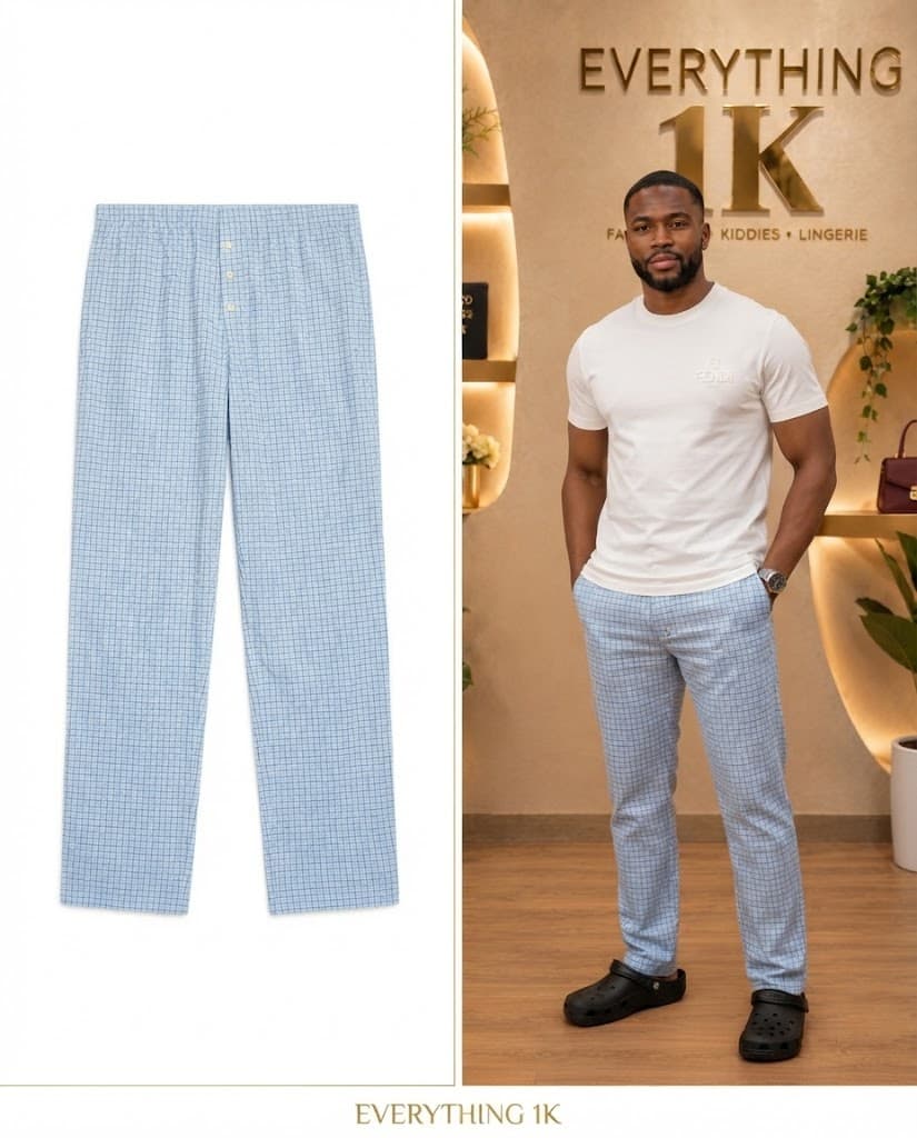 Light Blue Checkered Men's Lounge Trousers
