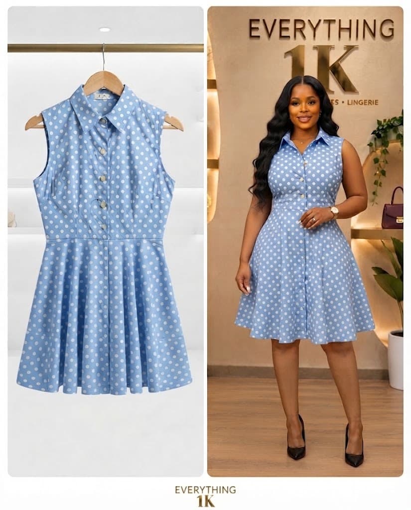 Blue Polka Dot Sleeveless casual Dress