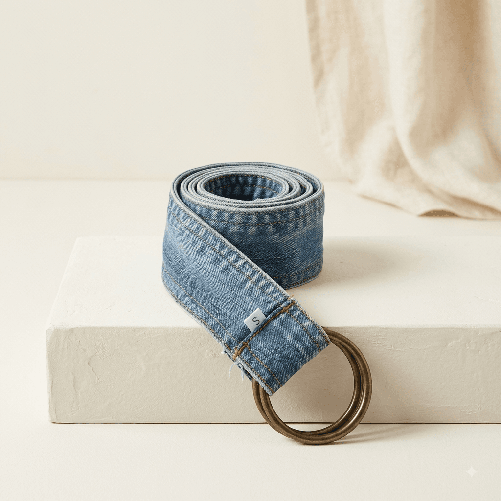 Vintage-Wash Denim Double O-Ring Belt