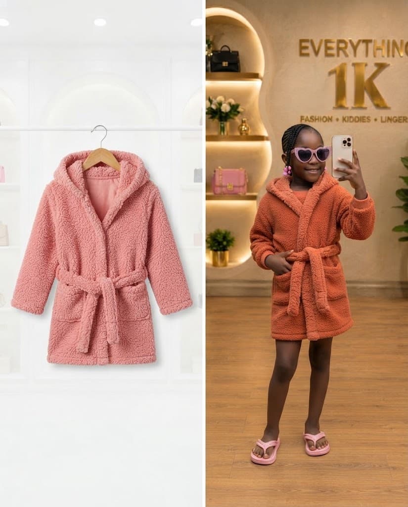 Dusty Rose Fluffy Hooded Bathrobe 4-6years